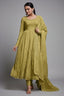 Olive Green Organza Crush Plain Anarkali Kurti Set - green organza saree