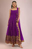 Purple Georgette Sequin Zari Embroidered Anarkali Kurti with Dupatta - red georgette saree embroidered