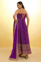 Purple Georgette Sequin Zari Embroidered Anarkali Kurti with Dupatta - red georgette saree embroidered