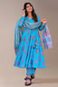 Sky Blue Muslin Anarkali Kurti Pant Set - blue muslin saree