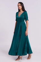 Peacock Blue Organza V Neckline Anarkali Kurti - blue organza saree