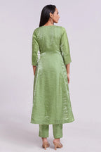 Green Organza V Neckline Angrakha Kurti with Pant - green organza saree