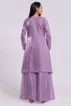 Lilac Purple Organza Handwork Neckline Kurti with Palazzo - purple organza saree