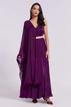 Wine Organza Plain Kurti with Dupatta - organza saree