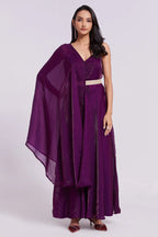 Wine Organza Plain Kurti with Dupatta - organza saree