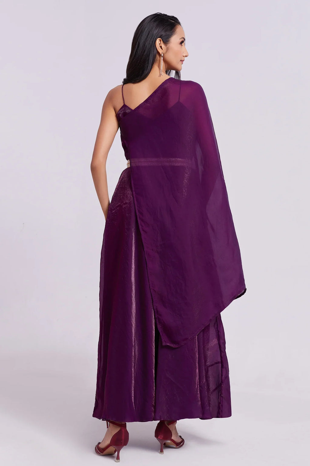 Wine Organza Plain Kurti with Dupatta - organza saree