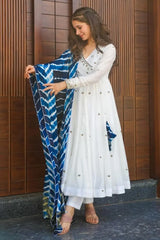 Off White Cotton Embroidered Anarkali Kurti Set
