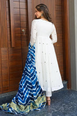 Off White Cotton Embroidered Anarkali Kurti Set