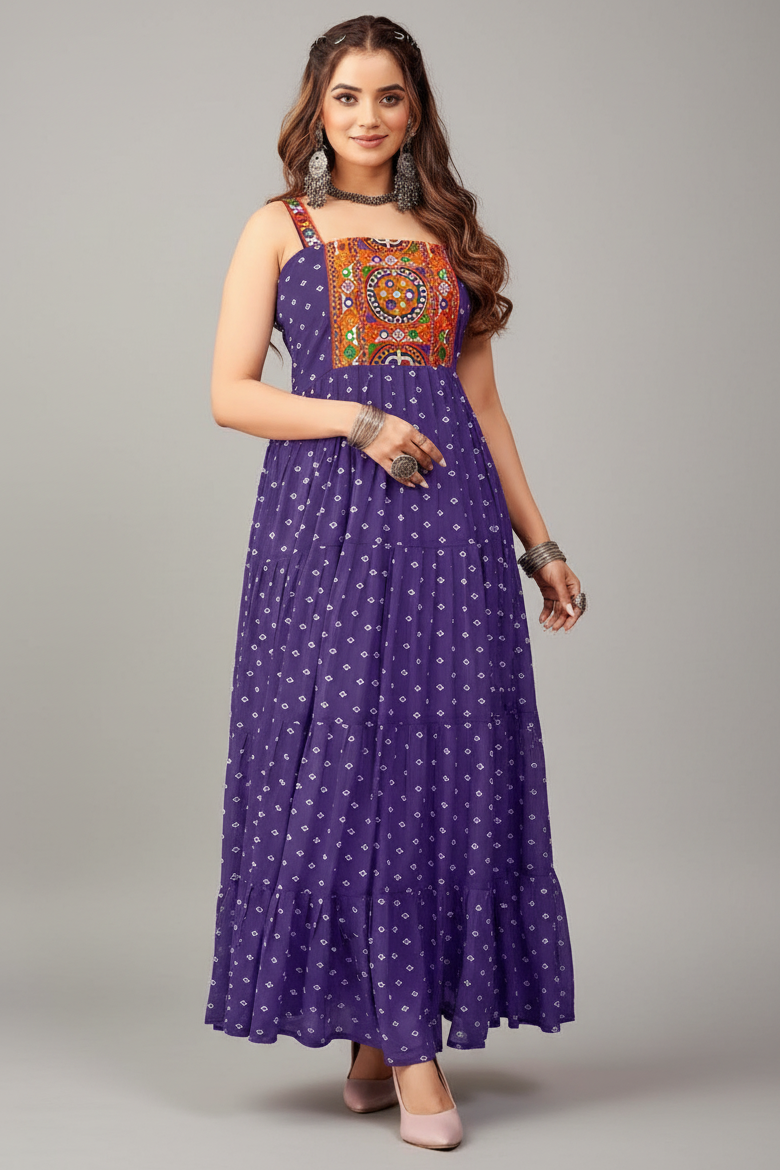 Purple Georgette Kachchi Mirror Worked Long Kurti Main image