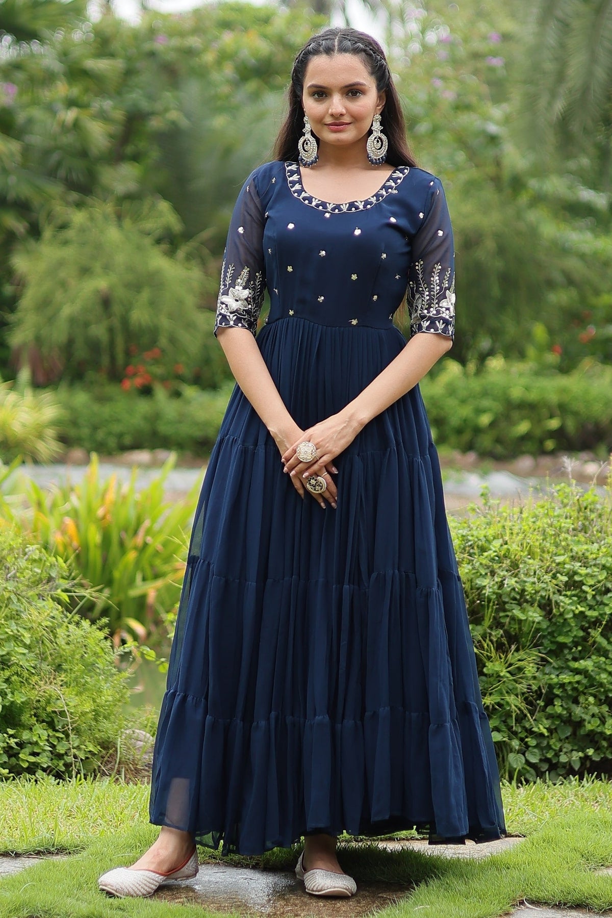 Georgette Sequin Flared Long Kurti