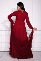 Maroon Georgette Flared Long Kurti with Dupatta