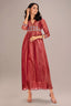 Coral Pink Organza Cutdana Worked Pleated V Neck Anarkali Kurti - coral organza saree