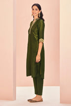 Olive Green Organza Kurti with Pant - green organza saree