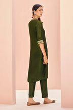 Olive Green Organza Kurti with Pant - green organza saree