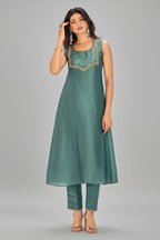 Aqua Blue Organza Kurti with Pant - blue organza saree