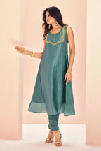 Aqua Blue Organza Kurti with Pant - blue organza saree