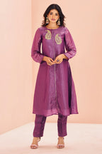 Lilac Purple Organza Beaded and Cutdana Worked Kurti with Pant - purple organza saree