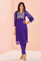 Violet Organza Sequinned Kurti with Pant - violet organza saree