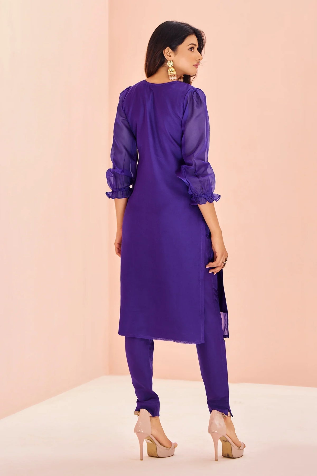 Violet Organza Sequinned Kurti with Pant - violet organza saree