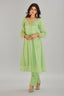 Green Chinon Embroidery Kurti with Pant - green saree embroidery
