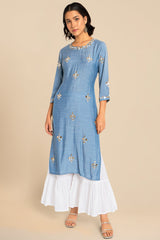 Blue Cotton Mirror Worked Kurti Palazzo