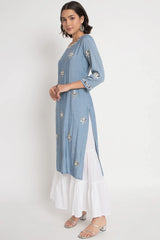 Blue Cotton Mirror Worked Kurti Palazzo