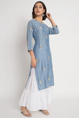 Blue Cotton Mirror Worked Kurti Palazzo