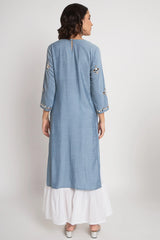 Blue Cotton Mirror Worked Kurti Palazzo