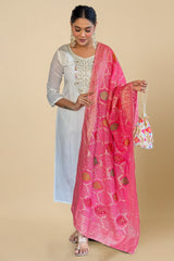 Off White Chanderi Embroidered Kurti Set