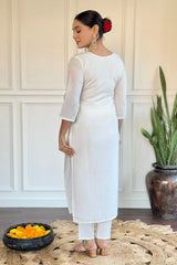 Off White Chanderi Embroidered Kurti Set