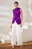 Purple Gaji Silk Stand Neckline Top with Adorned with Intricate Handwork - purple silk saree