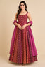 Pink and Multi Colored Chinon Printed Flared Anarkali Kurti - red saree