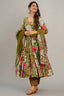 Olive Green Muslin Printed Anarkali Kurti Set - green muslin saree
