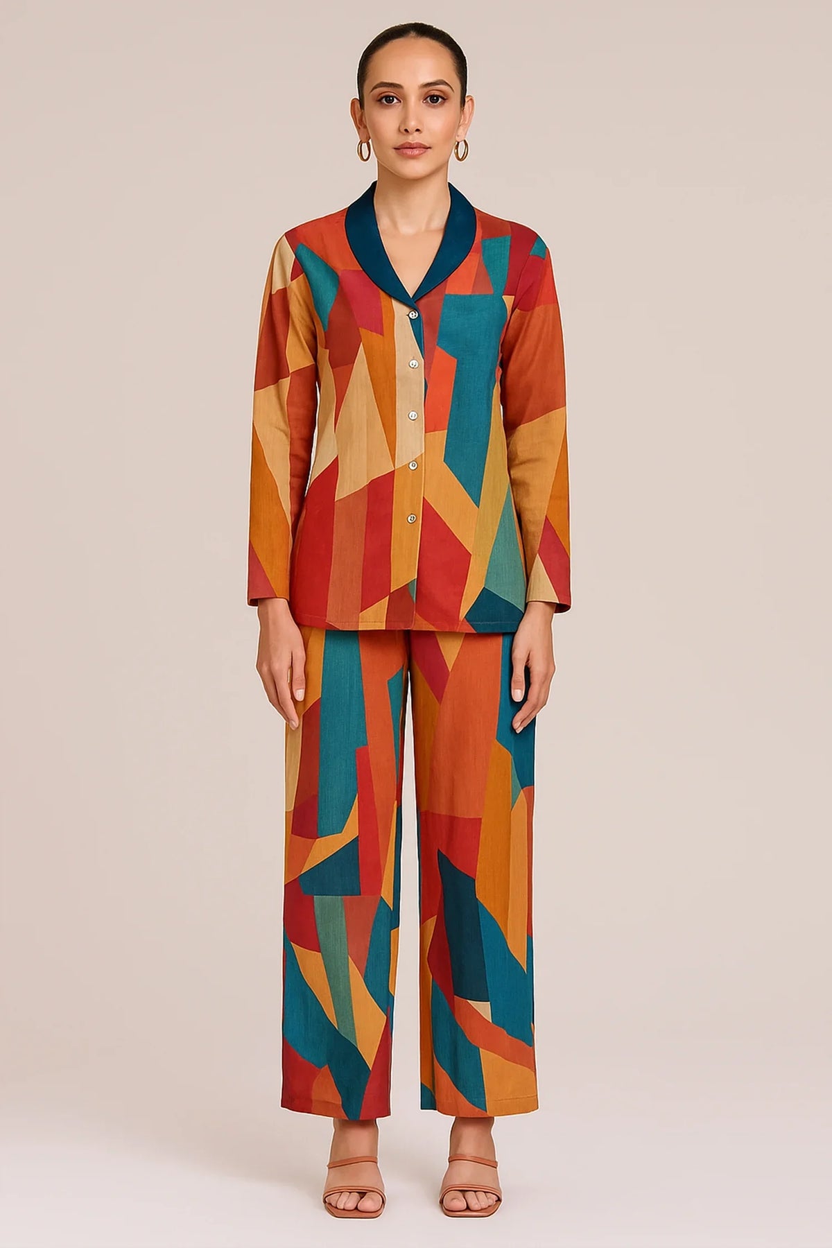 Multi Colored Printed Co-Ord Set in Crepe - red crepe saree