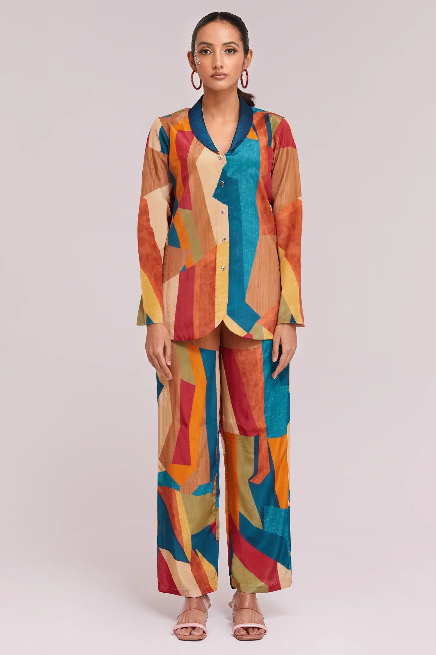 Multi Colored Printed Co-Ord Set in Crepe - red crepe saree