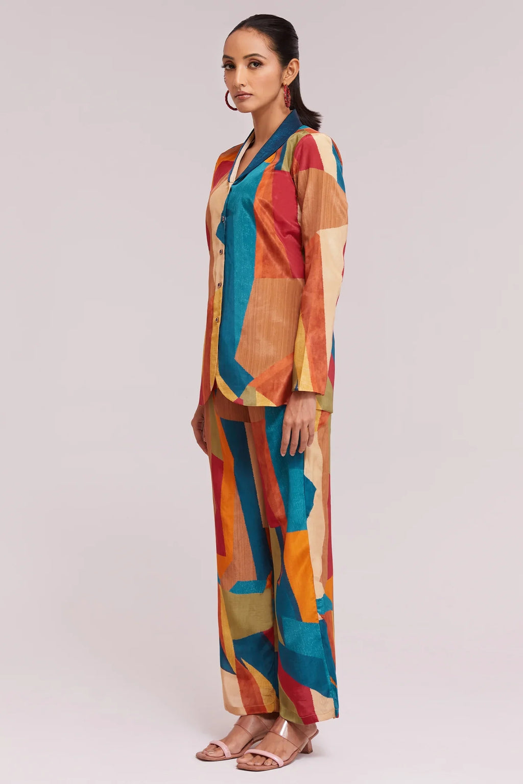 Multi Colored Printed Co-Ord Set in Crepe - red crepe saree
