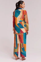 Multi Colored Printed Co-Ord Set in Crepe - red crepe saree