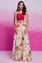 Off White Crop Top Jacket with Palazzo - white saree