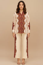 Cream Muslin Printed Co-Ord Set - cream muslin saree