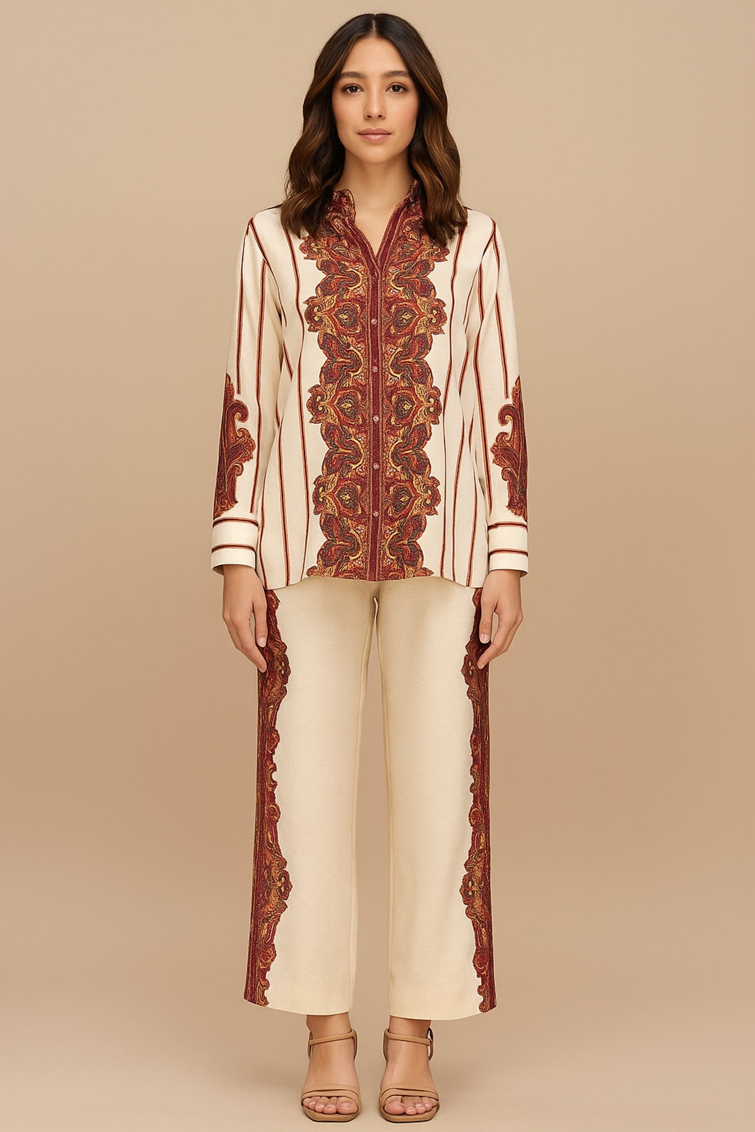 Cream Muslin Printed Co-Ord Set - cream muslin saree