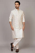 Kurta Pajama in Silk Mirror Embroidery Jacket - silk saree embroidery