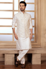 Kurta Pajama in Silk Mirror Embroidery Jacket