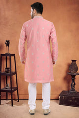 Sequin Embroidered Kurta Pajama in Art Silk