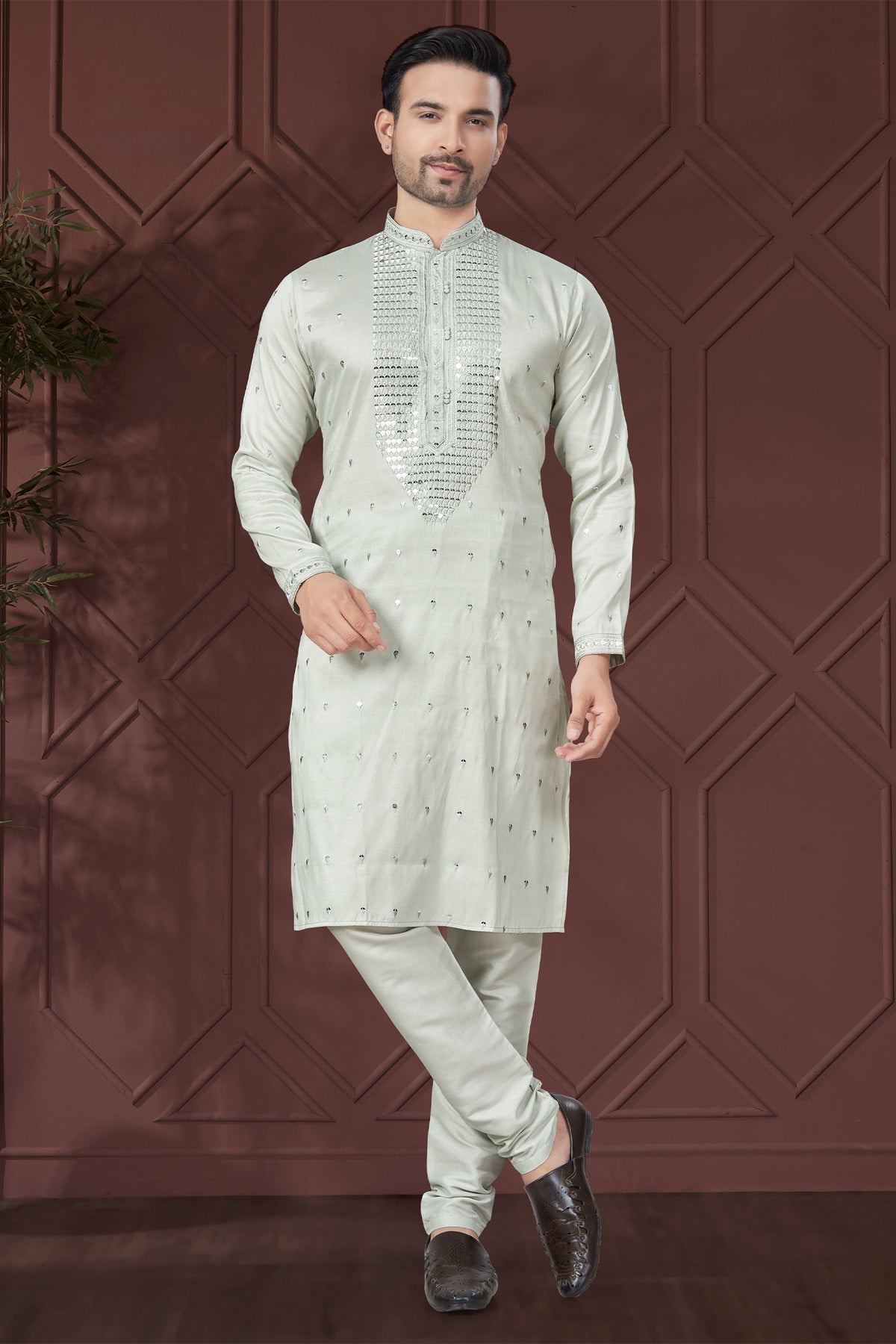 Art Silk Sequin Embroidered Kurta Pajama