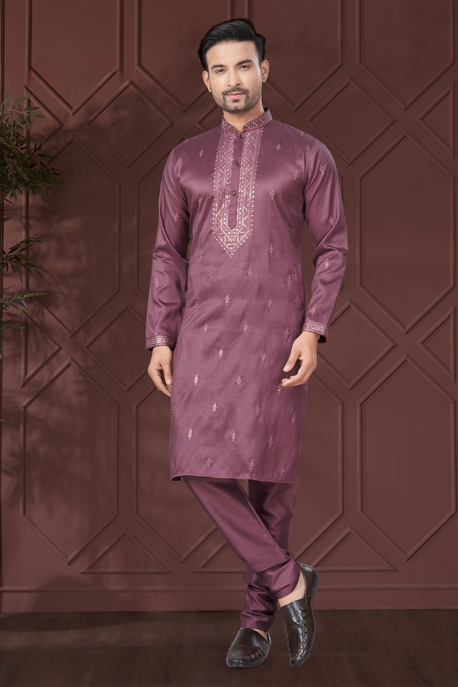 Art Silk Sequin Embroidered Kurta Pajama