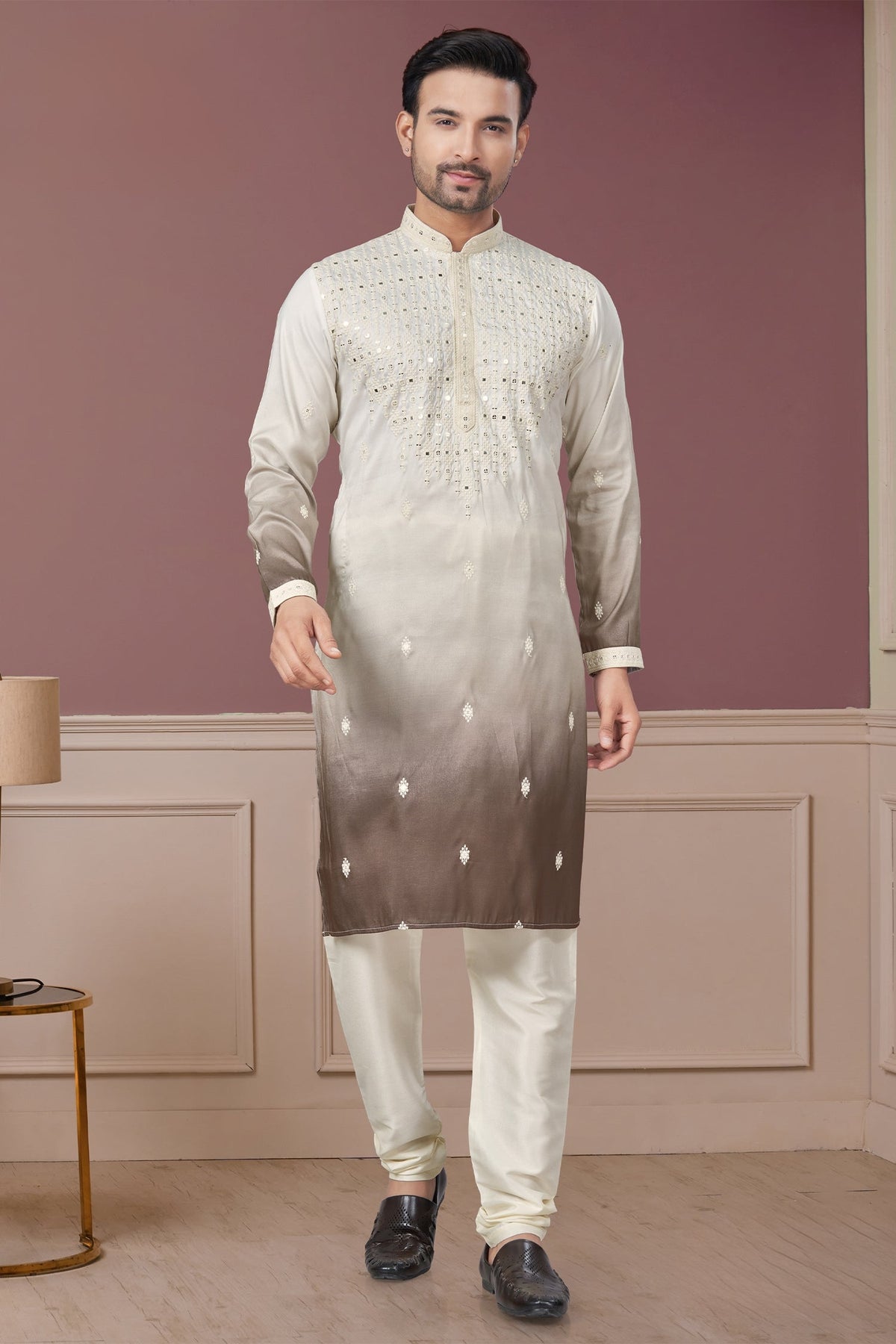 Art Silk Embroidery and Applique Worked Kurta Pajama