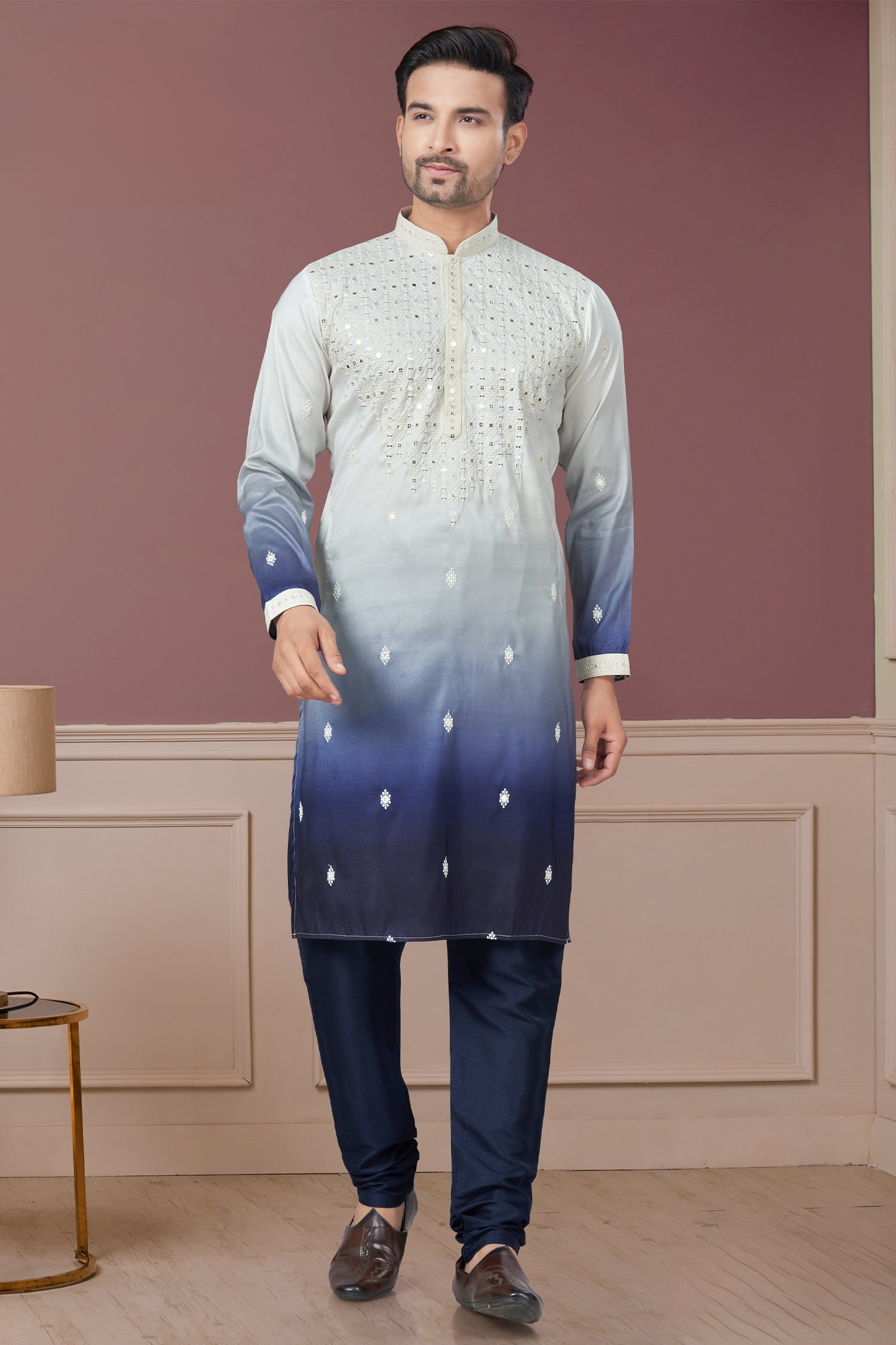 Art Silk Embroidery and Applique Worked Kurta Pajama