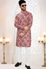 Peach Rayon Silk Floral Printed Kurta Pajama