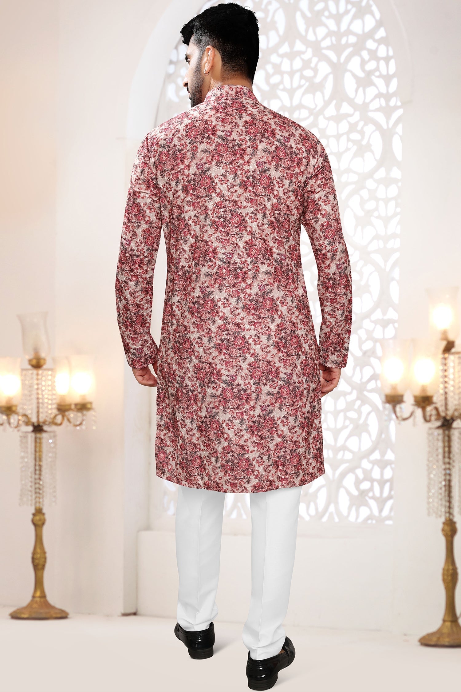 Peach Rayon Silk Floral Printed Kurta Pajama