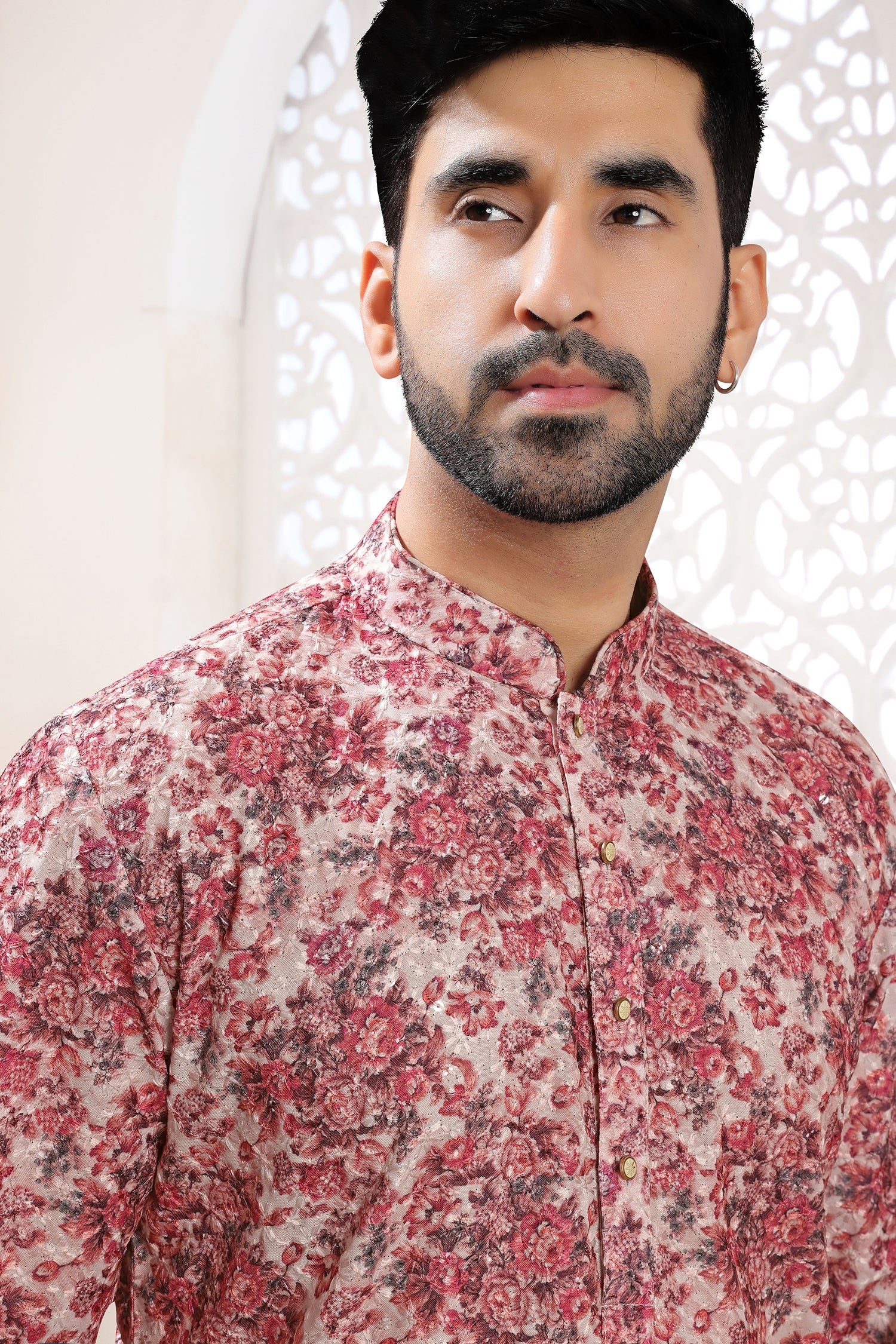 Peach Rayon Silk Floral Printed Kurta Pajama